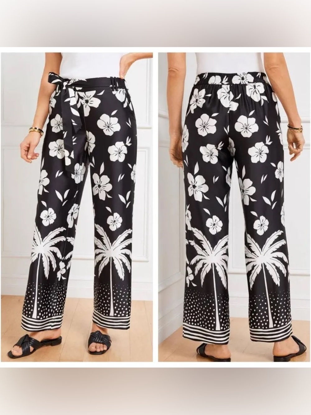 Talbots Tropical Print Wide-Leg Pants size L